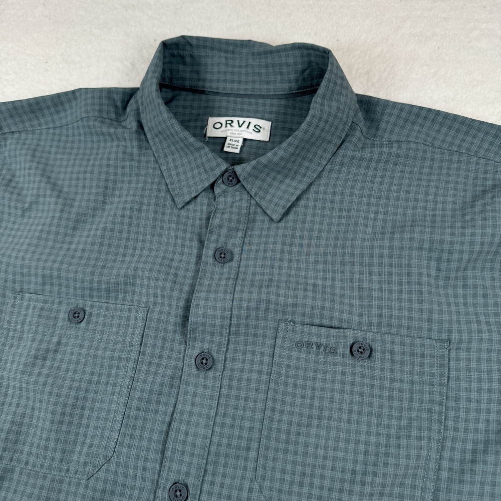 Orvis Shirt Mens Size XL Green Check Short Sleeve Button Up Casual Outdoor